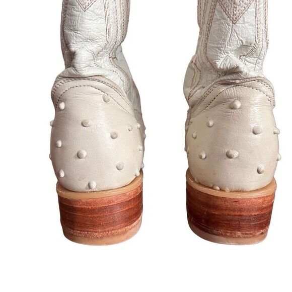 Girls Cowgirl Boots & Belt Set Leather White Ostrich Print Handmade in Mexico - Picture 5 of 16